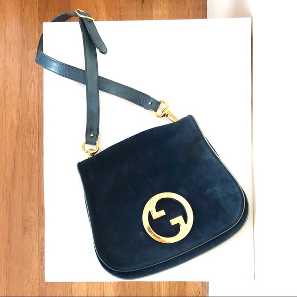 Gucci Bags Gucci 97s Vintage Blue Suede Shoulder Bag Gold Poshmark